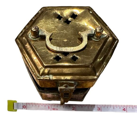 Small Perforated Brass Box with Lock and Handle - Picture 1 of 6